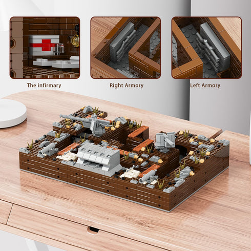 WW2 Military Base Bunker Trench Building Blocks (1350 Pcs), Including Fortresses and Anti-Aircraft Guns for Kids