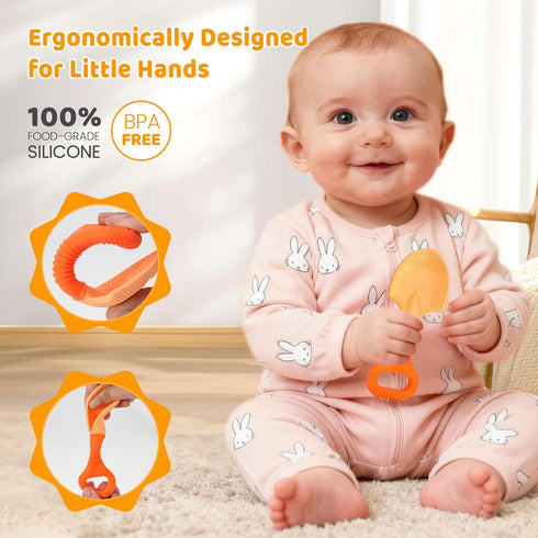 Gaiabliss 0-6 6-12 2 Pack Baby Teething Toys, Baby Garden Teether Toys Shovel & Rake Silicone Teethers for Babies
