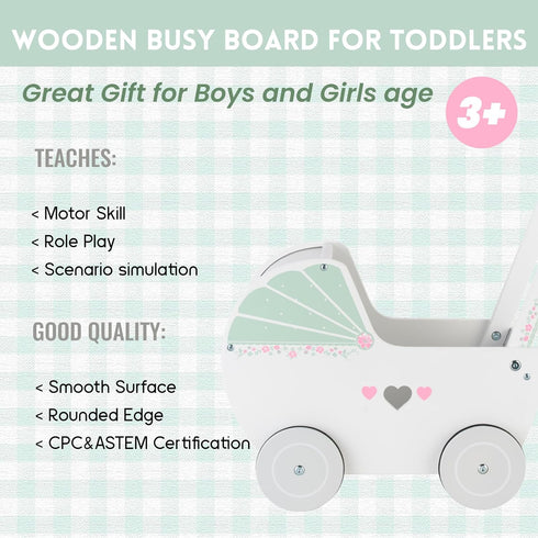 Wooden Baby Push Walker for 1 Year Old and Up, Toddler Shopping Cart Push Toys for Boys and Girls, White