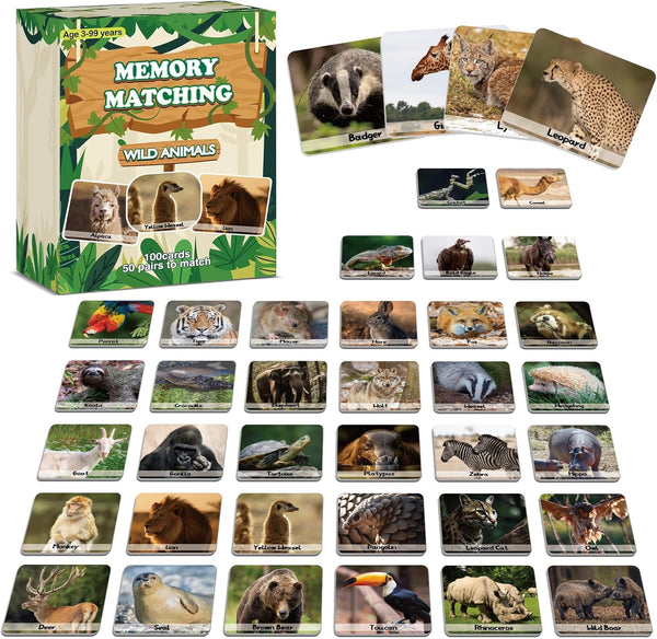 gisgfim 50 Pairs Memory Matching Game - Wild Animals Concentration Memory Card Matching Games.
