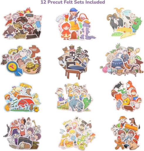 12 Pack Set,Fairy-Tales CHEFAN Felt Board Stories Flannel Board Stories with a Foldable Board for Preschool