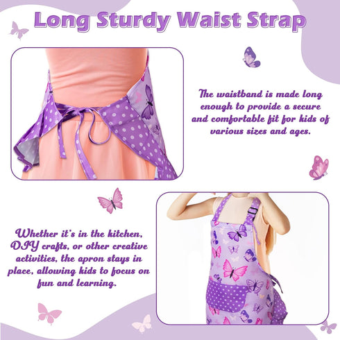 Set 2Pcs 3-6 R HORSE Kid Apron and Chef Hat - Purple Butterfly Toddler Kitchen Apron for Girls, Adjustable Role Play