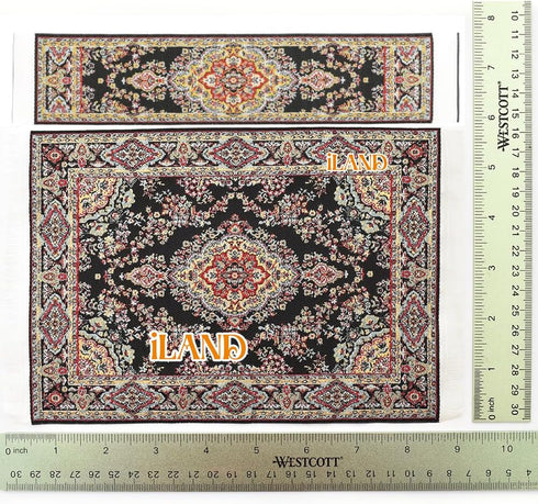 iLAND Miniature Dollhouse Accessories, Victorian Woven Rug 9.4” x 5.7” for 1/12 Scale Dolls (2pcs Time)