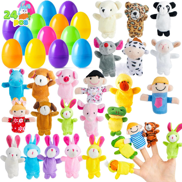 JOYIN 24 Pcs Easter Eggs Filled with Finger Puppets, Prefilled Egg with