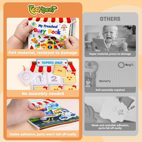 1-3, 1+, Activity Books for toddlers Montessori Felt Busy Book for Toddlers, Educational Sensory Toys for Baby