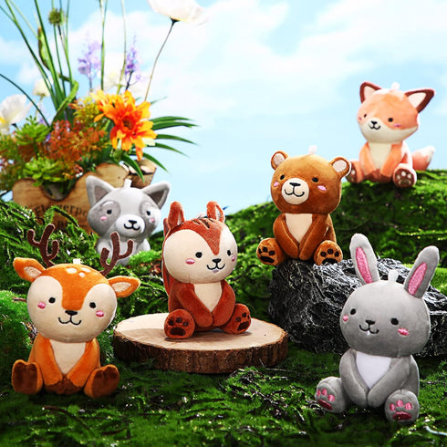 12 4'' Pcs Mini Woodland Stuffed Animals Bulk Woodland Cute Animal Plush Toys Bear Rabbit Raccoon Fox Deer for Baby