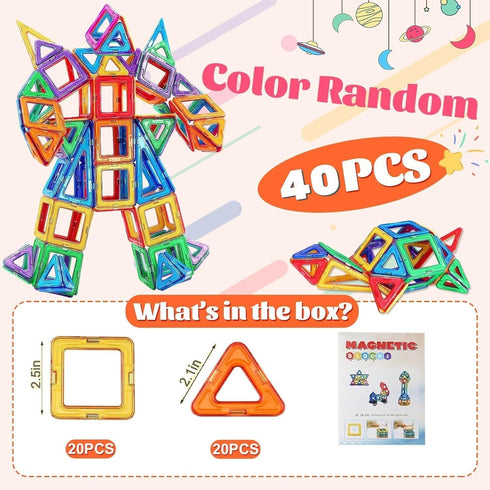 Magnetic Tiles for 3-8+ Year Old Boys Girls, Upgrade Magnetic Building Blocks Set Educational STEM Toys (40PCS)