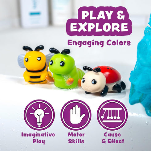 6 Pack Tub Works Bugs Light Up Bath Toys, | Water-Activated Light Up Toys Flash & Change Color | Easy-Grip Baby Girl