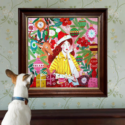 eeBoo Piece & Love: Ms. Santa's Reindeer 500 Piece Puzzle, Adult Square Jigsaw, Christmas Holiday Themed