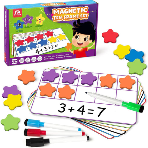 Coogam Magnetic Ten-Frame Set, Math Manipulative EVA Number Counting Games for Kindergarten Classroom Kids 3-5