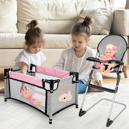 Playset Set Set deAO Baby Doll Accessories Baby Doll Crib High Chair Diaper Bag Nursery Baby Doll Furniture Pretend