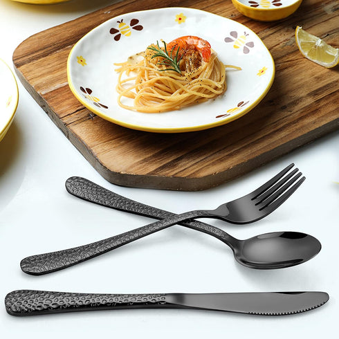 LIANYU 15-Piece Kids Black Silverware Set, Stainless Steel Toddler Utensils, Dishwasher Safe Cutlery Set