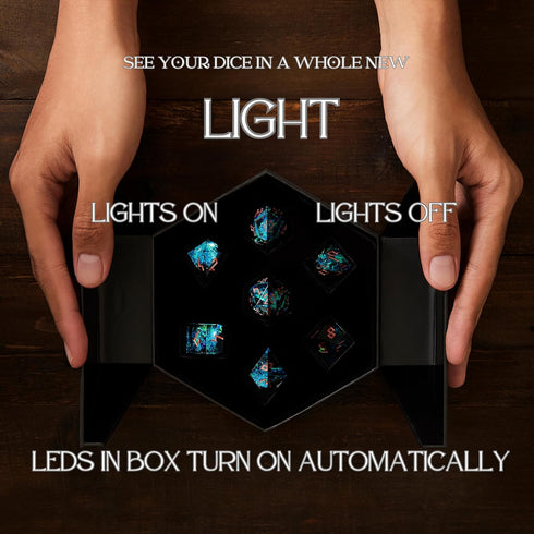 Set Sharp Edge DND Dice with Glowing LED Display Box - Premium Polyhedral Resin Dice for Dungeons and Dragons |