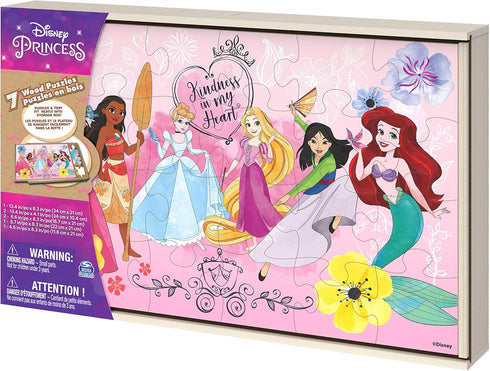Disney Princess 7 Wood Puzzles Jigsaw Bundle: 12-Piece, 16-Piece, 24-Piece for Kids Ages 4 and Up
