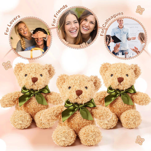 HyDren 12 Pieces Soft Plush Toy Bears, Operation Christmas Bears with Ribbon Bow for Birthday, Valentine's Day