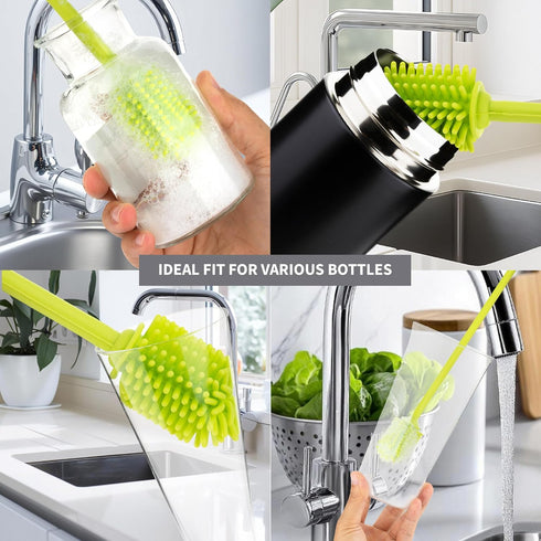 A2S A-Brush Silicone Bottle Cleaner Brush, Flexible, Long Handle - Water Bottle Cleaner, Baby Bottle Nipple Brush
