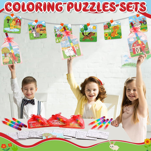 Fullhawl 12 Sets 12 12 Farm Animal Puzzles Barnyard Color Your Own Puzzles DIY Barn Theme Jigsaw Crafts with Stackable