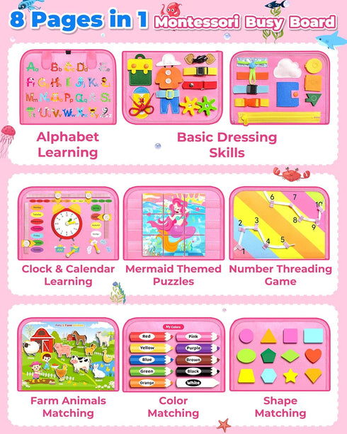 Gojmzo Busy Board Montessori Toys for Toddler Girl Birthday Gifts, Busy Book Sensory Toys for Toddlers, Learning