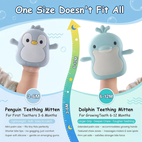 Arudyo 3-6 Baby Teething Toys for Months Silicone Teething Mittens for Babies Food Grade Silicone Teether (Penguin Baby