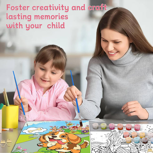 3 Pack Paint-by-Numbers Kit for Kids, 8x10 Inch Framed Canvas with 24 Acrylic Paint Pots, 6 Brushes, Art Set