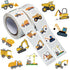 KOPTOP 1000PCS Construction Vehicle Stickers Roll, 2 Rolls 10 Styles Self-Adhesive Stickers for