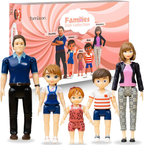 Family Dollhouse People - 5 Poseable Action Figures for Dollhouse, Including Mom, Dad, Sister, Brother