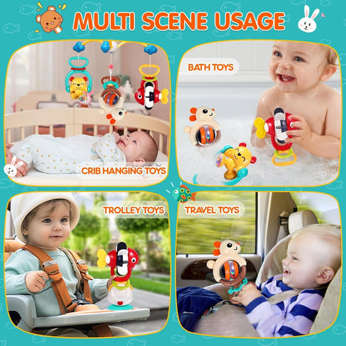 6-12 Set 3 6 7 9 12-18 2-in-1 Baby Toys Months Infant Toy of High Chair Suction Cup Rattle Teething Toys for Babies