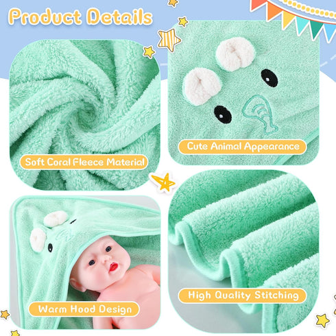 4 Preboun Pcs Baby Bath Towel Coral Fleece Baby Hooded Towel Absorbent Soft Towels for Newborn Cartoon Animal Hooded