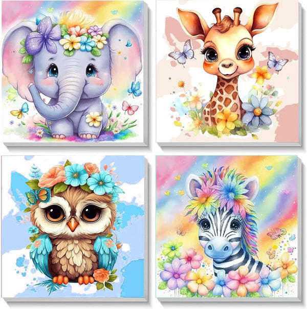 4 Pack Animal Paint by Number for Kids with Wooden Frame, Easy DIY Acrylic Oil Painting Kits for Home Decor (Ages 4-12,