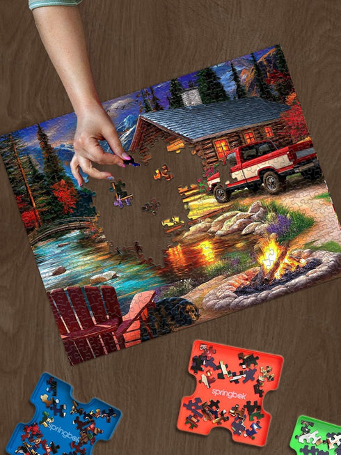 500 Springbok Cabin on the Creek Piece Jigsaw Puzzle for Adults - Poster Now Included - Moonlit Outdoor Puzzle - Unique
