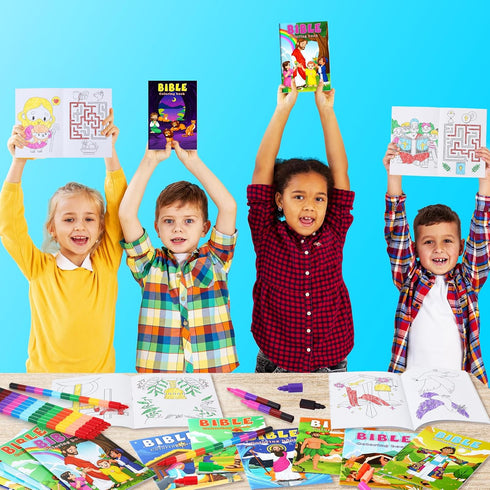 12 12 BenLouis Christian Mini Coloring Books Kids with Stacking Crayons Bible Verse Religious Party Favors Small