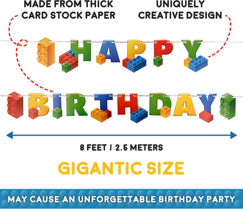 Aliza Premium Party Supplies 7-feet Building Block Birthday Party Supplies Banner by Aliza | Baby Boy Toddler Kids