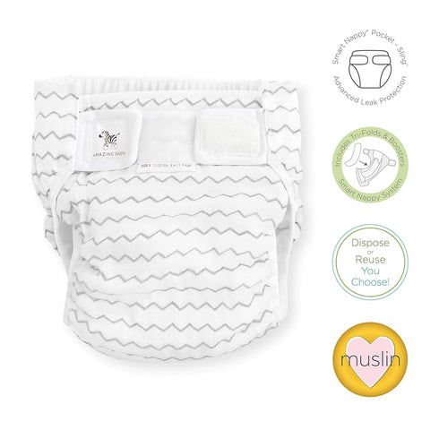 3 (12-25 lbs), Set Amazing Baby Hybrid Cloth Diaper Cover with Pocket-Sling, Med, Sz Use with Boosties Inserts, Gray