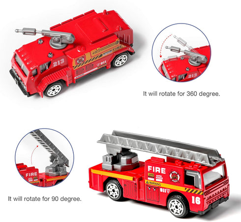 14 Pack Die-cast Fire Truck Vehicles Sets, 6 Pack Alloy Metal Fire Engine Models and 8 Pack Firefighter Playset
