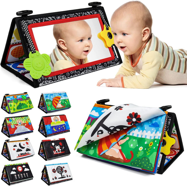 Dr.Rapeti Black and White Tummy Time Floor Mirror for Baby, Infant, Toddler Kids, Washable Non-Toxic Toy with Crinkle