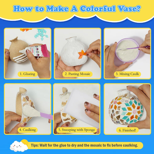 DIY Vase Mosaic Painting Kit, DIY Mosaic Arts and Craft Kits with Vase Flower Mosaic Accessories, Handmade Sticker