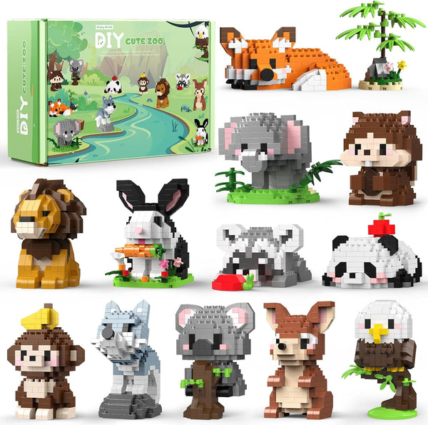 HIGH GODO 12 Pack Animal Party Favors Building Sets, Mini Animals Building
