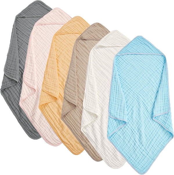 Muslin Hooded Baby Towels 6 Pack - 32x32 Inches, Premium 6-Layer 100%