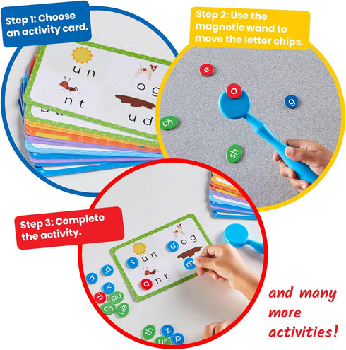 hand2mind Set, Set, Reading Readiness Activity Magnetic Wands and Chip Learn to Spell for Kids, Spelling Toys, CVC