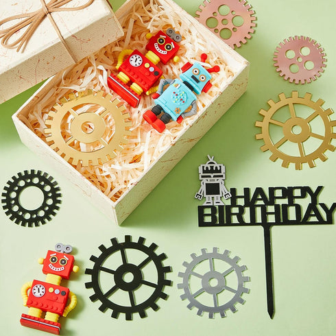 11 Pieces Robot Birthday Cake Toppers Gear Cake Cupcake Decorations Robot Themed Birthday Party Decorations Figurine