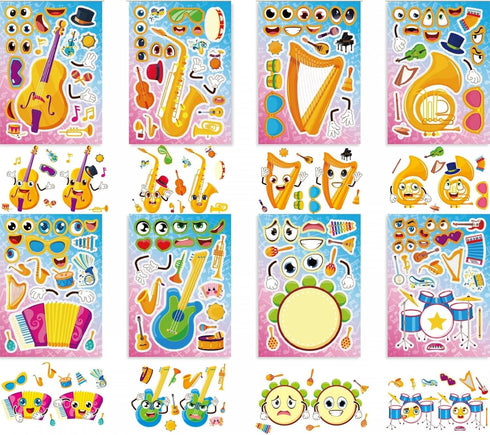 24 8.3 5.9in) TIAMECH Make Your Own Musical Instrument Stickers - Sheets Drum Guitar Make A Face Stickers, Birthday