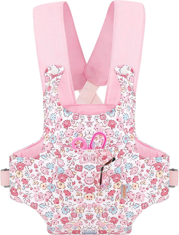 GAGAKU Baby Doll Carrier - Stuffed Animal Carrier for 12 to 24 Inch Reborn Dolls - Adjustable Straps, Pink Flowers