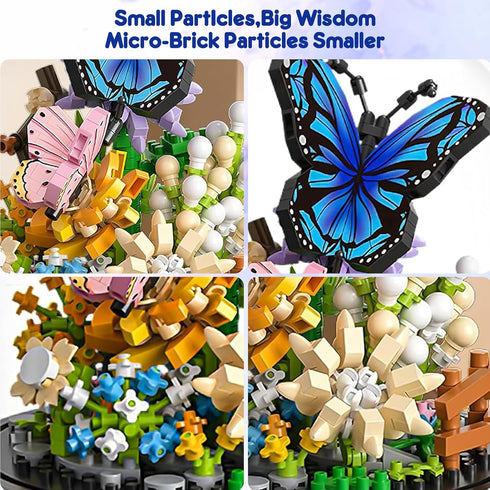 2 Pack Sets Set, VZZNN Flower Bouquet Building with LED Lighting,Animals Flowers Botanical Collection Mini Building