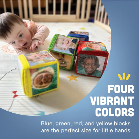 12 Constructive Playthings Customizable Stacking Block Toys with Clear Pockets for Ages Months+, Toddler Soft Foam