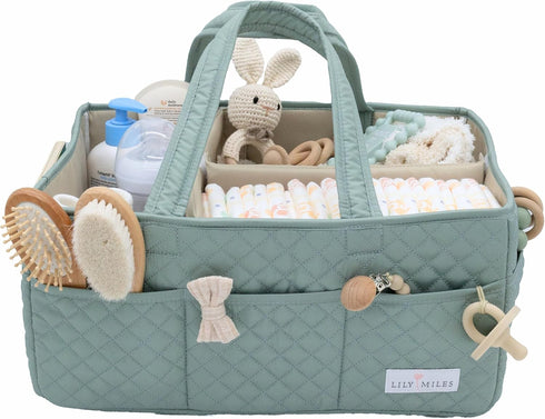 Lily Miles Baby Diaper Caddy Organizer, Quilted Nursery Storage Basket for Newborn