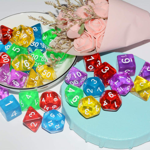 DND Dice 5×7 Sets - 35 Pieces Transparent Rainbow Polyhedral Dice for RPG MTG Table Game