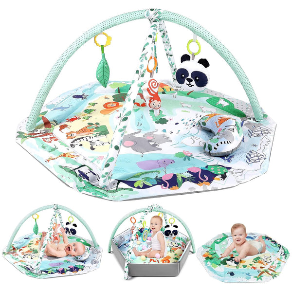 dearlomum 4-in-1 Interactive Activity Mat,Baby Play Mat with 6 Learning Toys, Motor