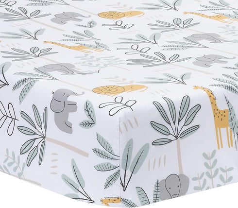 Lambs & Ivy Jungle Adventure 100% Cotton Baby/Toddler Fitted Crib Sheet -