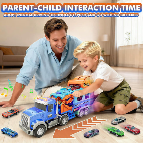 3, 4, 5, 6, 7, 8 6 Truck Car Toys for Years Old Kids, Carrier Truck Race Track Toys, Foldable Transport Car Toys