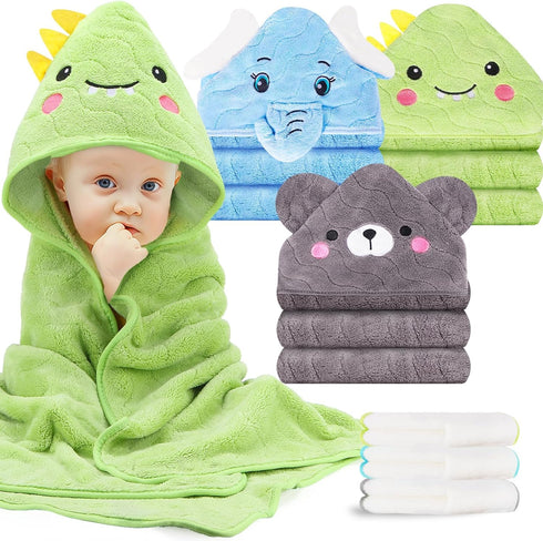 OFUSUY 6 PCS Baby Bath Towels, 3 PCS Animal Hooded Baby Towels &
